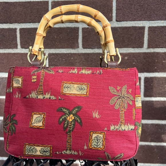 Vintage Tropical Bamboo Handle Bag – Palm Tree Print - Picture 1 of 3